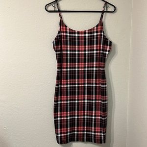 Pink and black checkered short dress